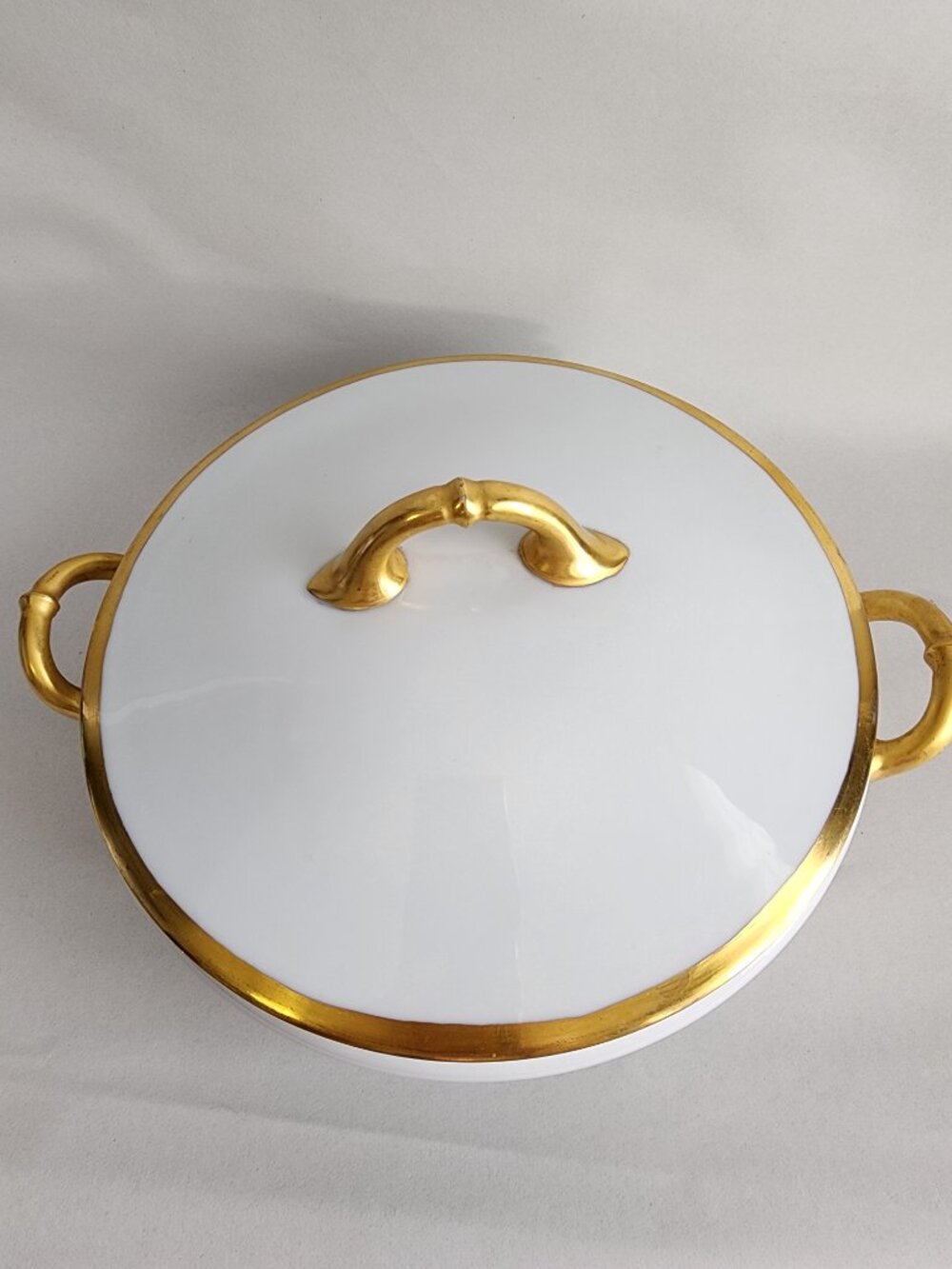 Vintage Heinrich & Co H&C Selb Bavaria Covered Serving Bowl White Gold Trim - Picture 7 of 8